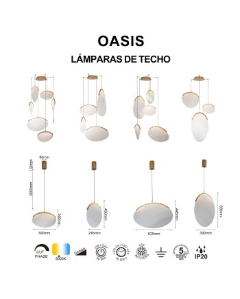 OASIS * LAMPARA LED 40W ORO - 3 COLGANTES - DIMABLE TRIAC